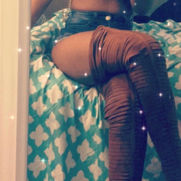 SEXY Brown Cut-Out Thigh-High 4.5” Boots! - Picture 4 of 6